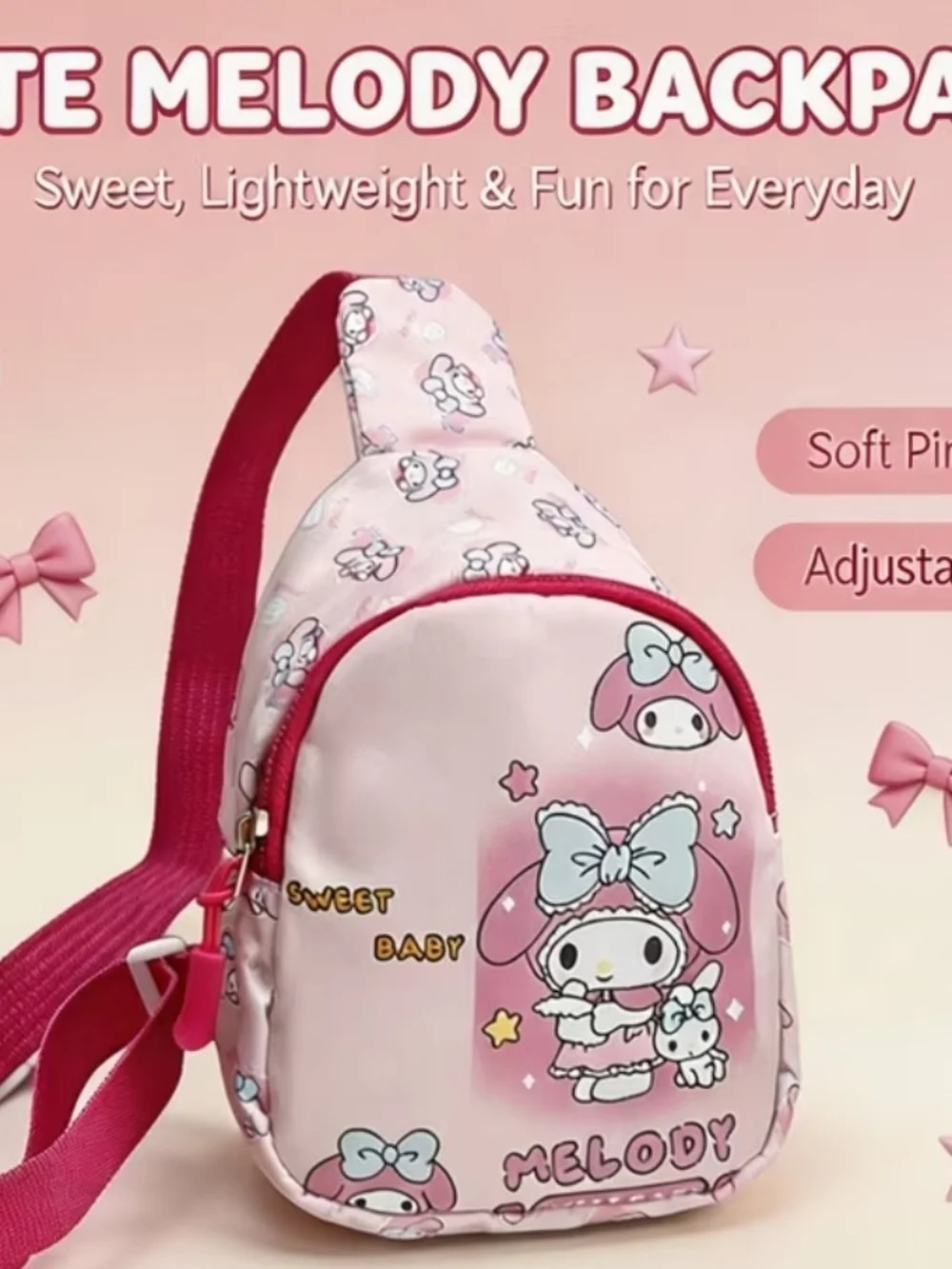 Hello Kitty Melody Pink Kids Sling Bag with Hot Pink Strap Crossbody Bag